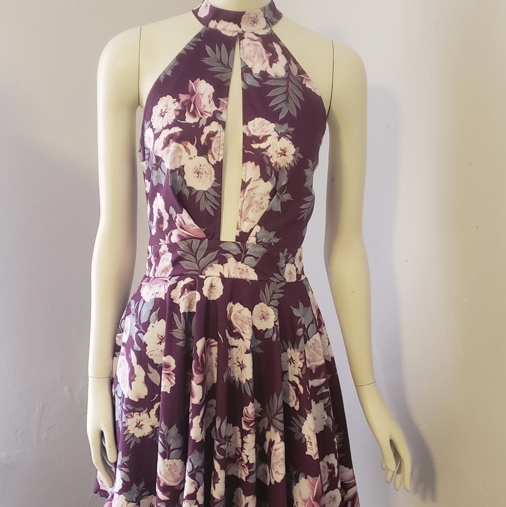 Maroon Grey and Pink floral halter dress